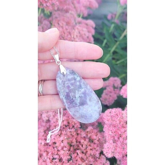 Large Lepidolite Necklace Gemstone Pendant - Picture 8 of 8